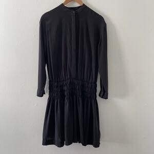 AllSaints Dress Womens 2 Black Briar Silk Smocked Drop Waist Goth Witch Boho